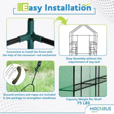 Large Green PVC Walk-In Greenhouse with Shelves
