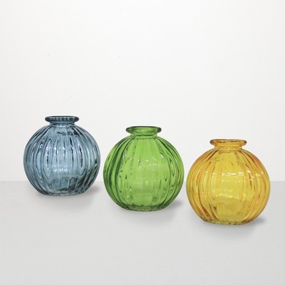 Sullivans Mini Textured Glass Ball Vases Set of 3, 3.5"H Multicolored