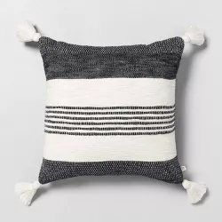18"x18" Center Stripes Tassel Throw Pillow Railroad Gray - Hearth & Hand™ with Magnolia