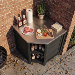 Famapy Black Outdoor Corner Kitchen Island Cedar Wood Grill