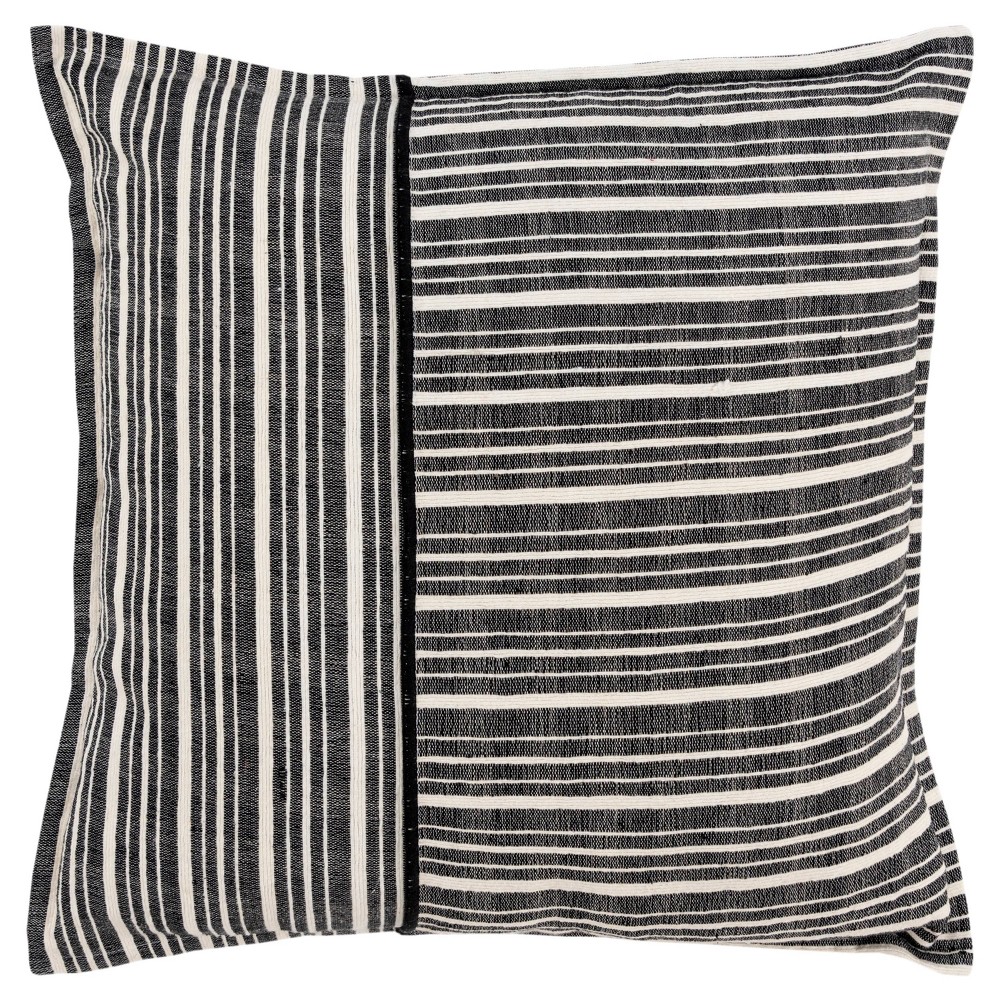 Photos - Pillow 20"x20" Oversize Striped Poly Filled Square Throw  Black - Rizzy Hom