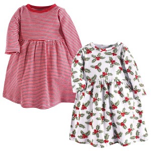 Hudson Baby Infant and Toddler Girl Long-Sleeve Cotton Dresses 2pk, Holly, 0-3 Months - 1 of 1