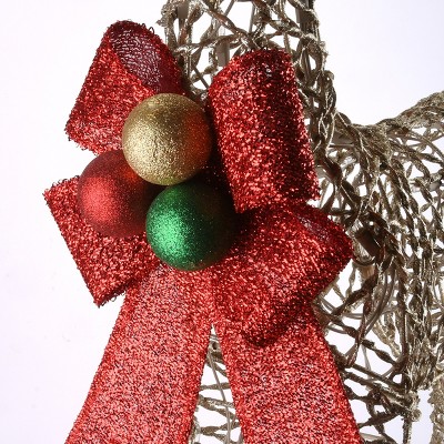 Champagne Glittered LED Deer Family with Red Ribbon Bows