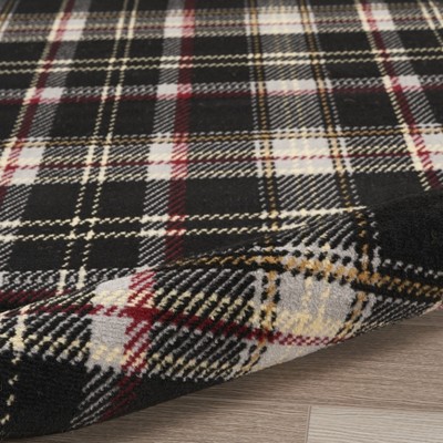 Hand-Knotted Black Plaid 8' x 10' Synthetic Area Rug