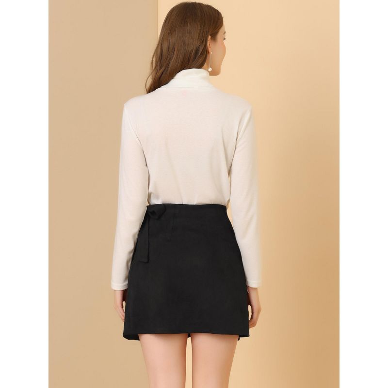 Allegra K Women's Faux Suede Tie Waisted Side Zipper A-Line Wrap Mini Short Skirt, 5 of 7