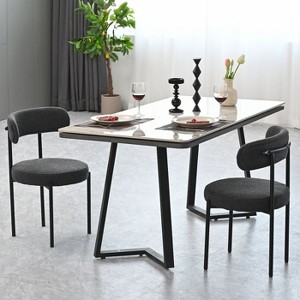 CAVINAS Modern Velvet Dining Chair with Crescent Backrest, Upholstered Accent Chair with Metal Legs for Dining Room, Kitchen - 1 of 4