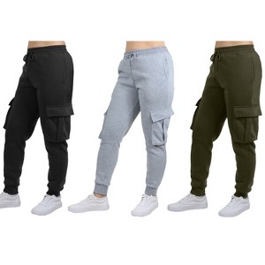 Blue Ice Women's Loose Fit Fleece Jogger Sweatpants with Velcro Cargo Pockets-3 Pack - 1 of 4
