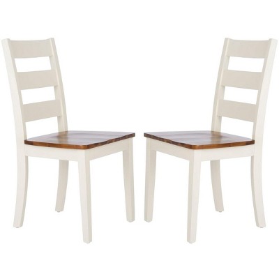 Silio White and Natural Ladder Back Dining Chairs, Set of 2