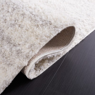 Ivory and Light Grey Synthetic Shag Square Rug, 8'x8'