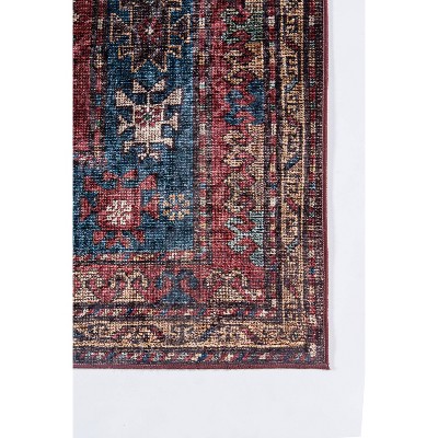 Elysian Burgundy and Blue Persian-Inspired Wool Blend Rug