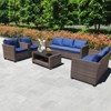 6-Piece Sectional Sofa Set with Dining Table, Plush Cushions, Brown & Blue PE Wicker, Weather-Resistant & Modular Design - 3 of 4