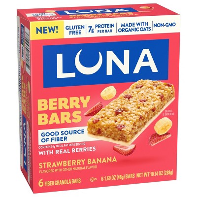 LUNA Bar Gluten Free Strawberry Banana Fiber Granola Protein Bars - 10.14oz/6ct