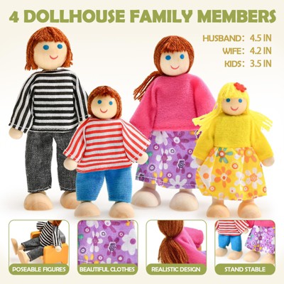 Etokfoks 36pcs Wooden Dollhouse Furniture Set Miniature Accessories for 5 Rooms Pretend Play with 4 Poseable Dolls for Kids Ages 3-8 — фото 6
