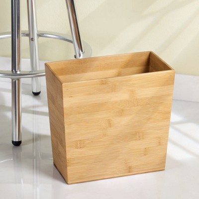 Natural MDF Small Rectangular Bathroom Trash Cans - Set of 2