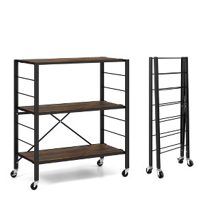 Tangkula 3-Tier Folding Shelf Free DIY Design Shelving Unit w/ 4 Universal Wheels Kitchen - 1 of 4