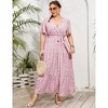Garvee Women Plus Size V Neck Wrap Maxi Dress High Waist Ruffle Summer Casual Dress with Belt Short Sleeve - 4 of 4