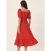 Seta T Women's Summer Square Neck Puff Short Sleeve Smocked Back Midi Dress with Pockets - 4 of 4