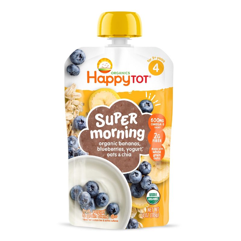HappyTot Super Morning Organic Bananas Blueberries Yogurt &#38; Oats with Super Chia Baby Food Pouch - 4oz, 1 of 8