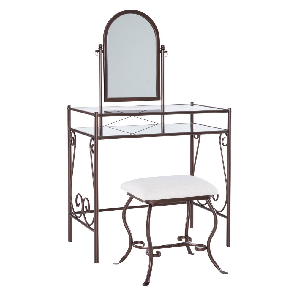 Photos - Other Furniture Linon Clarisse Traditional Metal and Glass Shelf Adjustable Mirror Vanity and Up 