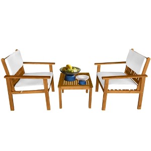FDW 3-Piece Acacia Wood Patio Bistro Set Patio Furniture Outdoor Chat Conversation Table Chair Set Outdoor Wood Chat Set for Beach Backyard ,Natural - 1 of 4