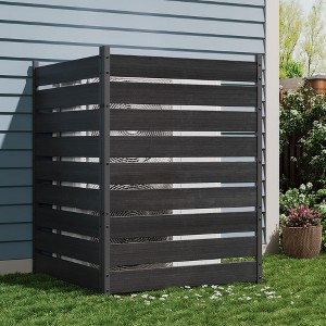 Outdoor Privacy Screen Fence -2-Panel Decorative Enclosure, Aluminum Frame with Horizontal Vinyl Slats, All-Weather - 1 of 4