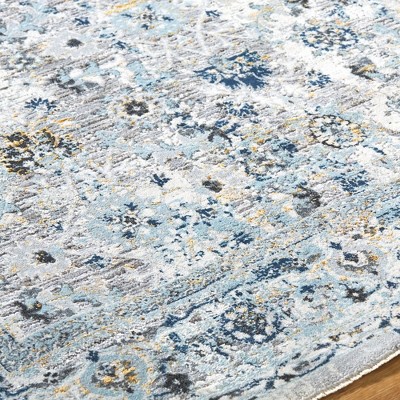 Takeysha Ivory and Navy Traditional Wool Area Rug 7'10" x 10'3"