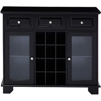 Black Wood Sideboard Cabinet with Wine Storage and Glass Doors