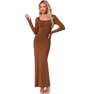 Jess by Meiko Women's Scoop Neck Bodycon Sculpt Maxi Dress Small Brown