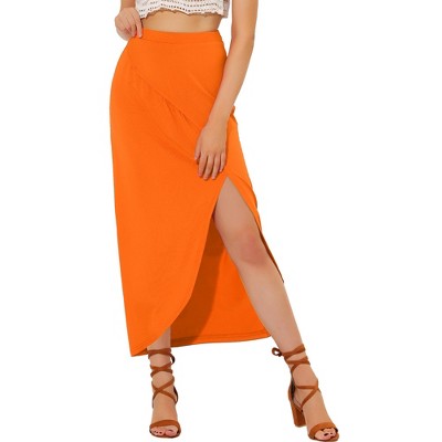 Allegra K Women's Split Ruched High Waist Summer Beach Maxi Skirts