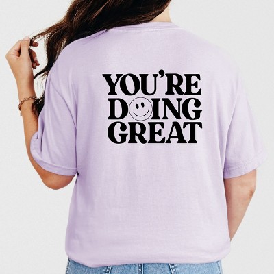 Simply Sage Market You're Doing Great Smiley Face Front And Back Garment Dyed Tee - XL - Orchid