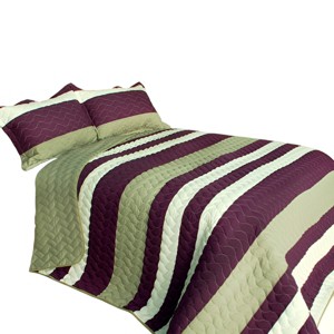 Slickblue 3 PC Handmade Full/Queen Quilt Set, Reversible Vermicelli Quilted, Horizontal Stripes, 37 Color Options - 1 of 4