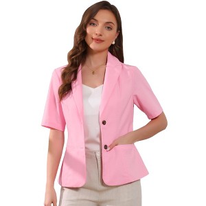 INSPIRE CHIC Women's Cotton Linen Button Office Business Short Sleeve Blazer Jacket - 1 of 4