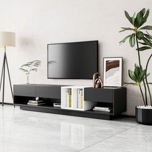 74.8" Stylish TV Stand for TVs Up to 80", Two-tone Media Console with Multifunctional Compartment - ModernLuxe - 1 of 4