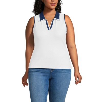 Lands' End Women's Drapey Rib Sleeveless Johnny Collar Polo Shirt