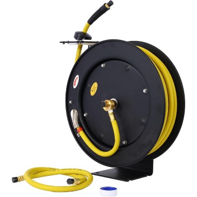 Air Hose Reel Retractable, Air Hose Reel 3/8" Inch x 50' Ft SBR Rubber Hose, Max 300PSI Reinforced Steel Construction