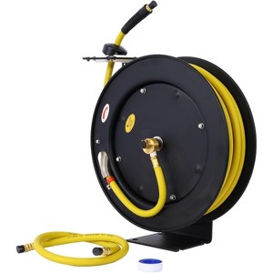 Air Hose Reel Retractable, Air Hose Reel 3/8" Inch x 50' Ft SBR Rubber Hose, Max 300PSI Reinforced Steel Construction - 1 of 4