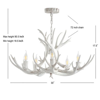 Eldora 30" White Adjustable Resin Antler 5-Light LED Chandelier