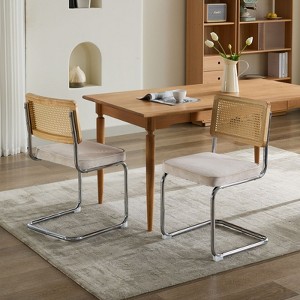 TIRAMISUBEST Mid Century Modern Dining Chairs Set of 2, Velvet Accent Chairs with Rattan Back & Stainless Chrome Base - 1 of 4