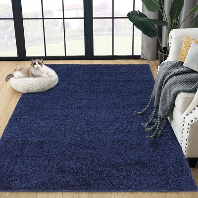 Solid Shaggy Rug Modern Indoor Carpet Fluffy Plush Rug Shag Area Rug Home Decor, 11'x15' Navy Blue