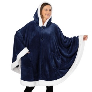 PAVILIA Angel Wrap Hooded Blanket for Women Adult, Wearable Cozy Wrap Throw Fleece Shawl Cape - 1 of 4