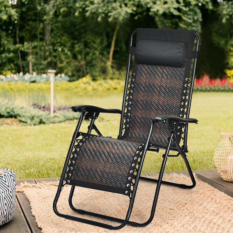 Tangkula Mix Brown Folding Recliner Patio Rattan Zero Gravity Lounge Chair With Headrest, 2 of 6