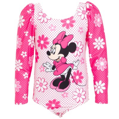 Disney Minnie Mouse Big Girls One Piece Bathing Suit Floral Pink