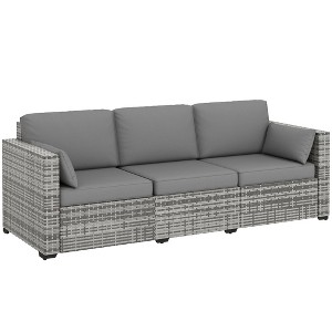 Outsunny Wicker Patio Couch, PE Rattan 3-Seat Sofa, Outdoor Furniture with Deep Seating, Cushions, Steel Frame - 1 of 4