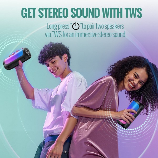 Altavoz Bluetooth portátil VEAT00L, altavoz flotante a prueba de polvo, sonido estéreo inalámbrico de 30 W con luces LED dinámicas, resistente al agua IPX7 6