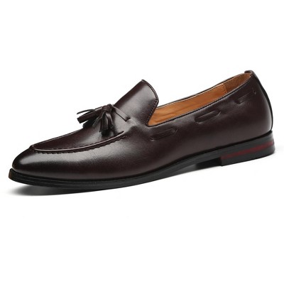 Santimon Mens Fashion Loafers Leather Casual Tassel Slip on Driving Flats Dress Shoes Brown