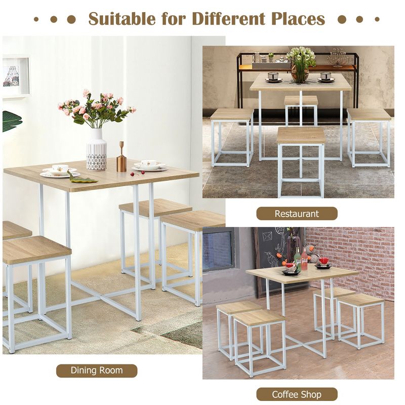 Costway 5pcs Dining Set Compact Dining Table and 4 Stools Metal Frame Nature\Vintage, 5 of 11