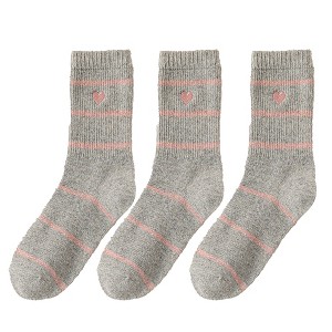 Anna-Kaci Women's 3 Pairs Knit Socks with Striped Pattern Heart Embroidery Ribbed Cuffs Soft Warm Fabric - 1 of 4