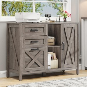 Lateral File Cabinet with 3 Drawers and Open Storage Shelf, Large Wood Printer Stand - 1 of 4