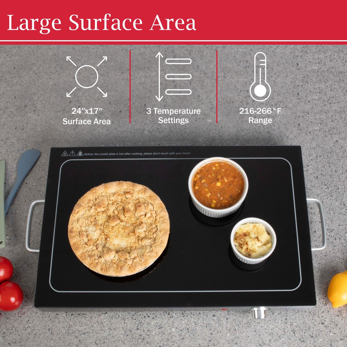 Classic Cuisine Electric Warming Tray - Food Warmer with 3 Temperature Settings, Stainless Steel Construction and Cool-Touch Handles - thumbnail 4