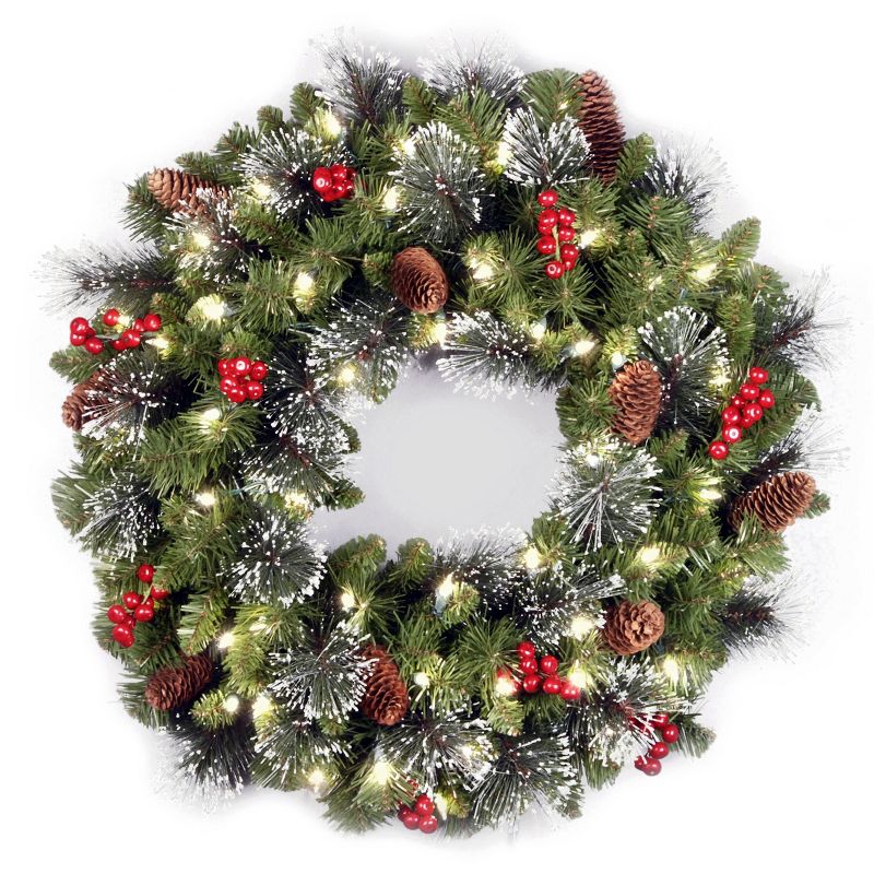 24" Prelit LED Crestwood Spruce Christmas Wreath Warm White Lights - National Tree Company, 1 of 6